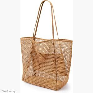 Foldable Nylon Mesh Tote Bag 23L Capacity Hobo Shoulder Bag Beach Vacation